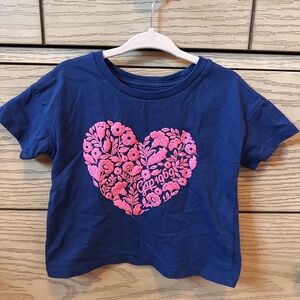 GAP Kids Navy Cropped Tee with Pink Floral Heart